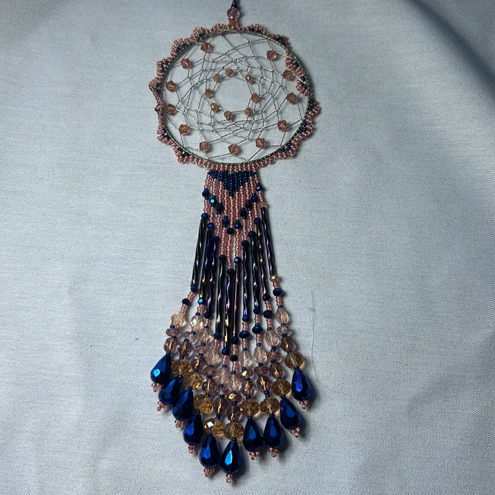 Intricately made Dreamcatcher with pink crystal beads